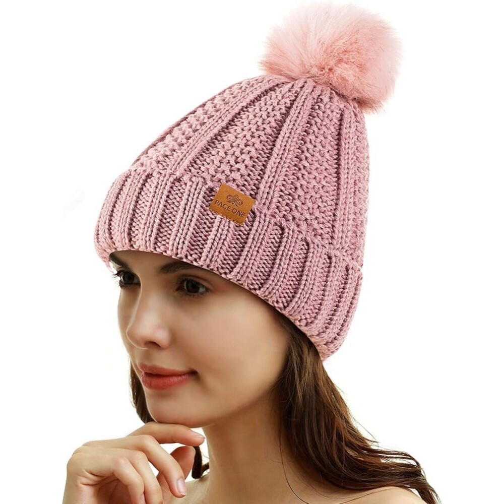 Women's Pink Winter Pom Fleece Hat NEW